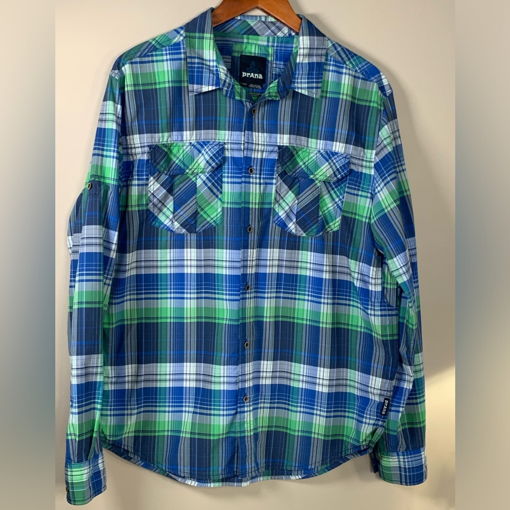PrAna Men's Long Sleeve Button‎ Up Shirt Plaid Lightweight Casual Outdoor Large